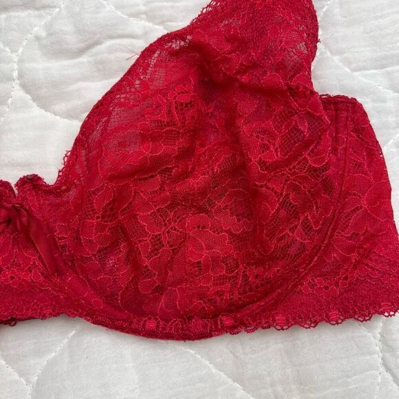 Victoria's Secret Red Lace Unlined Full Coverage Bra 38D - Picture 2 of 7